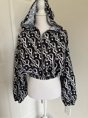 Dazey LA Black & White Hooded Cropped Bomber Jacket